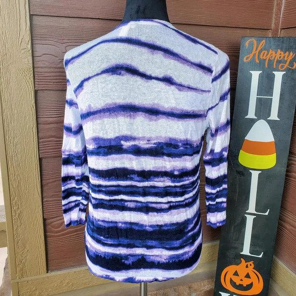 Chico’s Lightweight Soft Stretchy Striped Tie Dye Open Cardigan Size 1 (S/M) - Picture 2 of 9